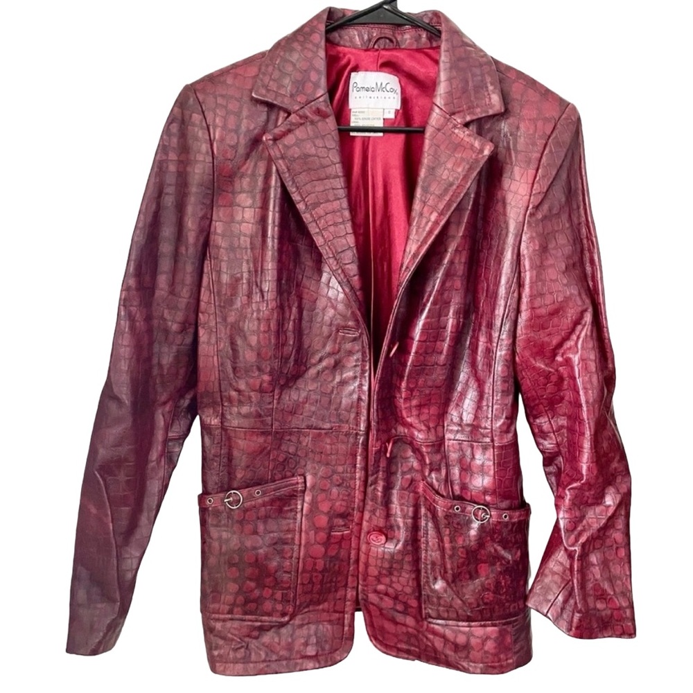 VTG Red Croc-Embossed Genuine Leather Jacket – Size S